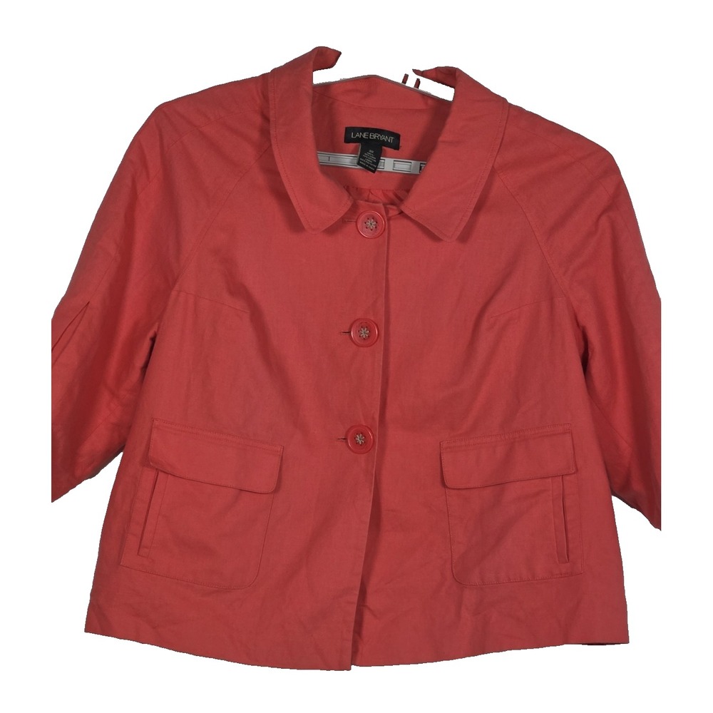 Lane Bryant Womens 20 Coral Linen Blend Blazer Jacket Button 3/4 Sleeve Casual